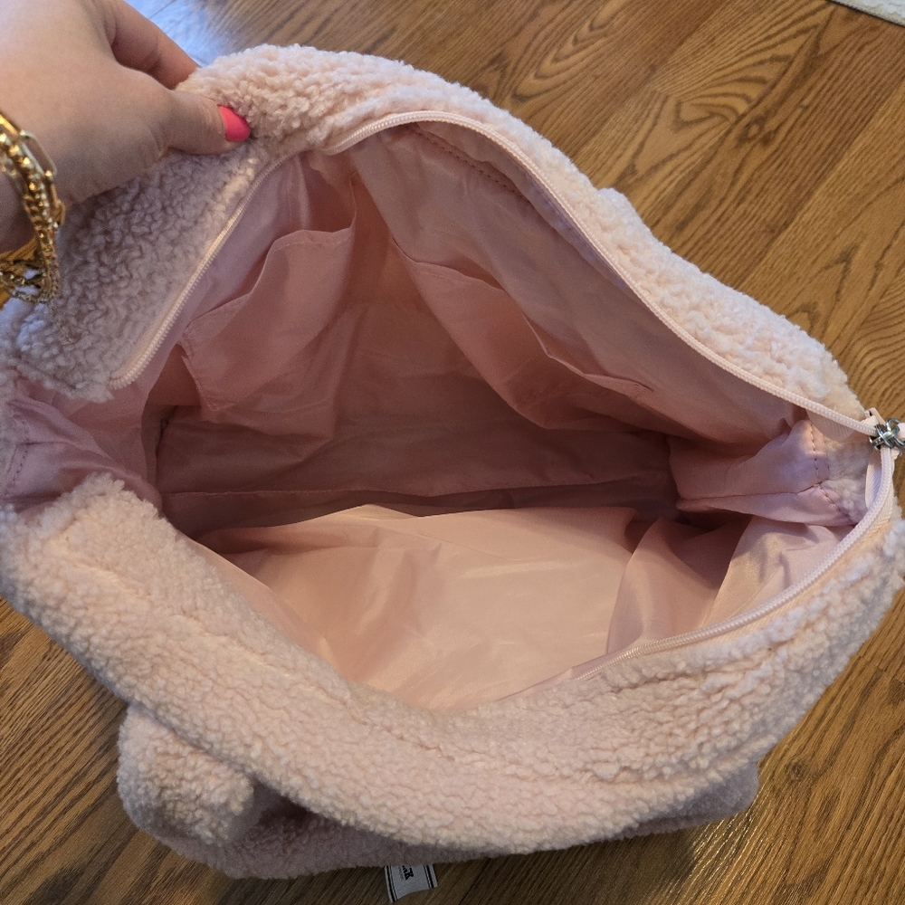 Victorias Secret Blush Pink Tote Bag Fuzy Sherpa Shopper Handbag Baby Pink New - Picture 7 of 11